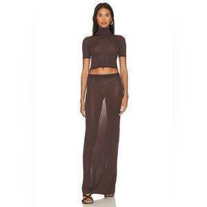 Brown Short-Sleeve Crop Top & Maxi Skirt Set